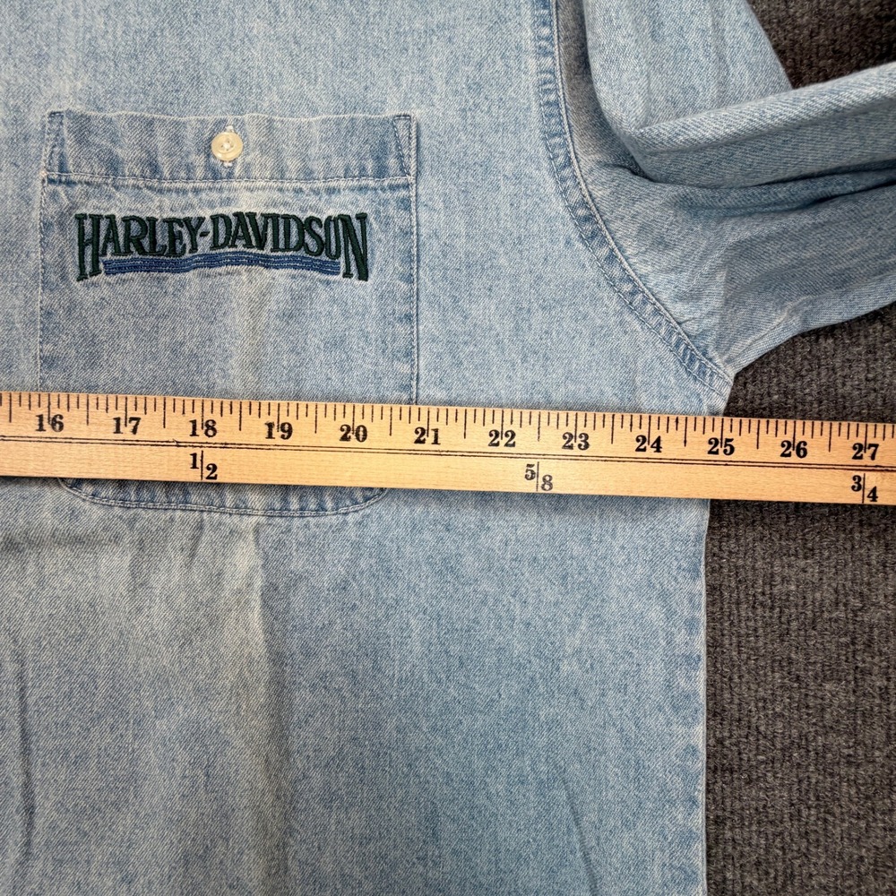 Harley-Davidson Denim Shirt Mens XL Light Wash Long Sleeve Biker FADE PLS READ - Picture 6 of 7
